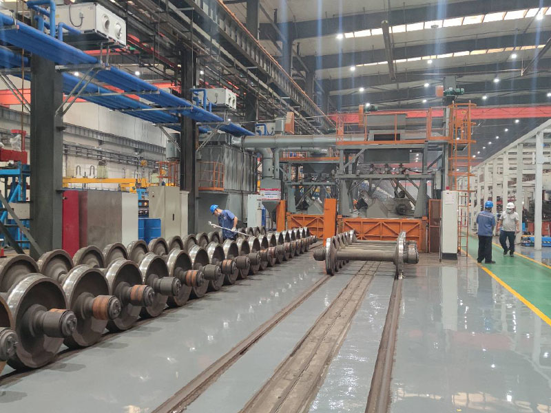 Heavy-duty freight wagon wheelsets before shot blasting process
