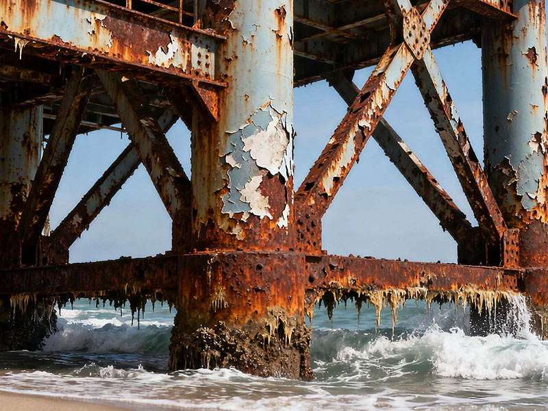 Why Sa2.5 / ISO 8501-1 Preparation is Critical to Meet the 25-Year Corrosion Protection Standard in Marine Steel Structures 2 Severe under film corrosion and coating delamination on marine structural steel