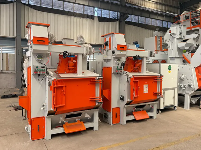 Integrated foundationless tumble belt shot blasting machine for small batch workshop surface cleaning