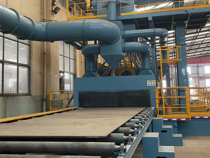 Automated roller conveyor shot blasting machine processing standard steel plates and metal profiles