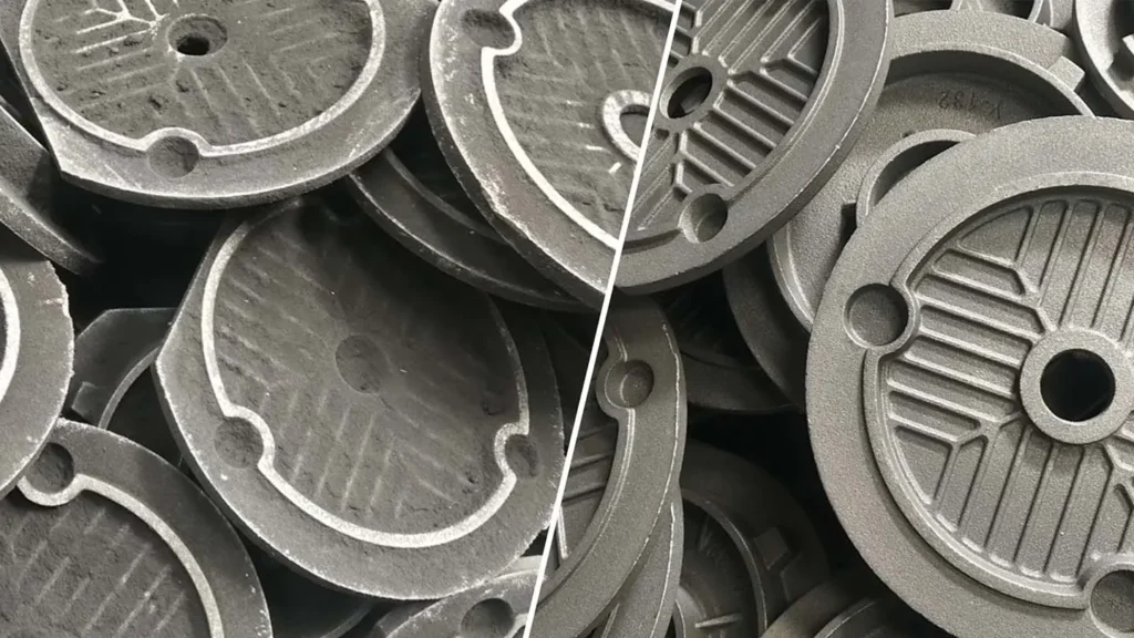 Castings and forgings surface finish before and after batch tumble shot blasting