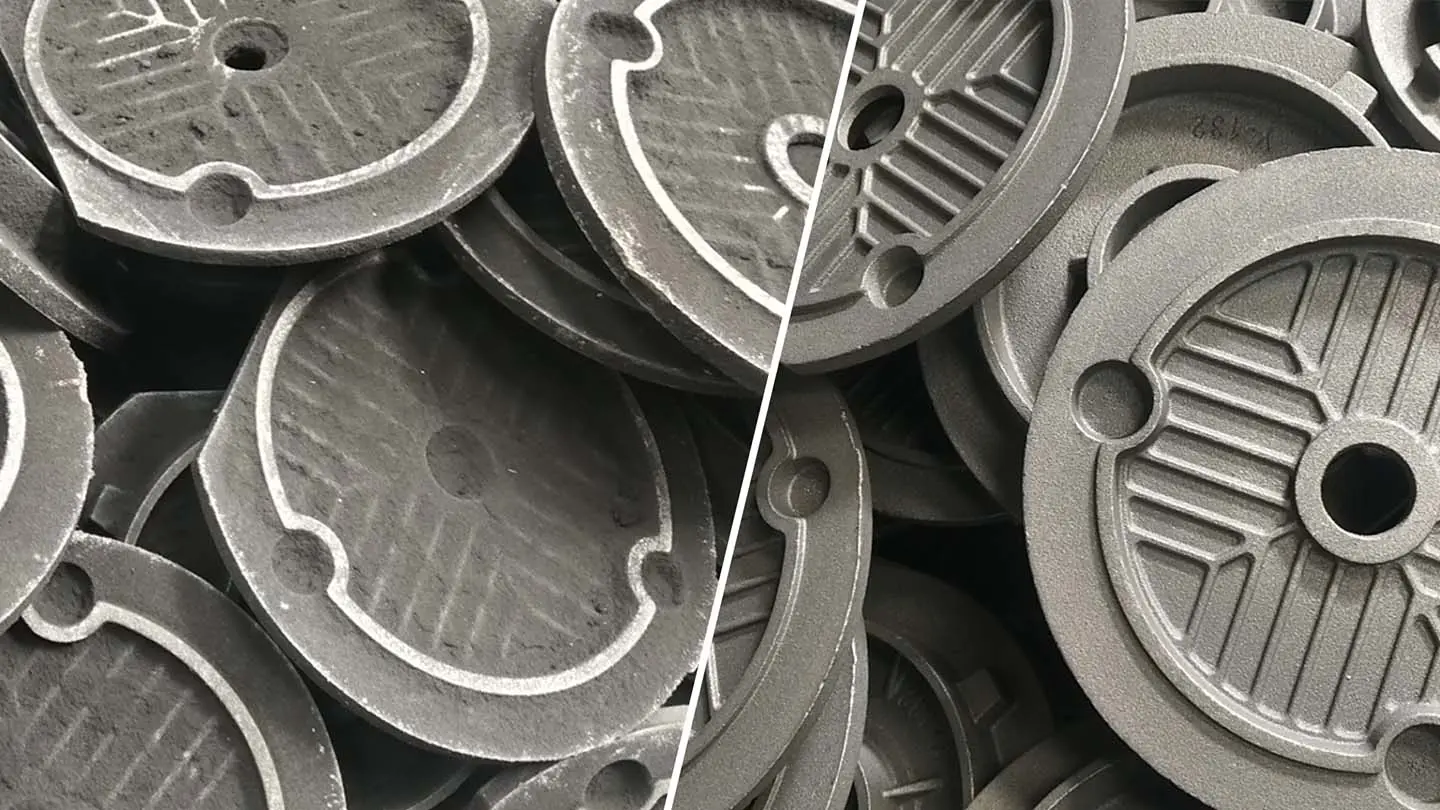 Castings and forgings surface finish before and after batch tumble shot blasting