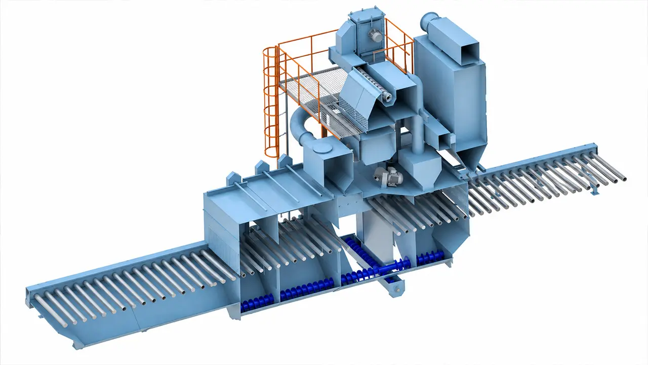 roller conveyor shot blasting machine 3d cad cutaway model