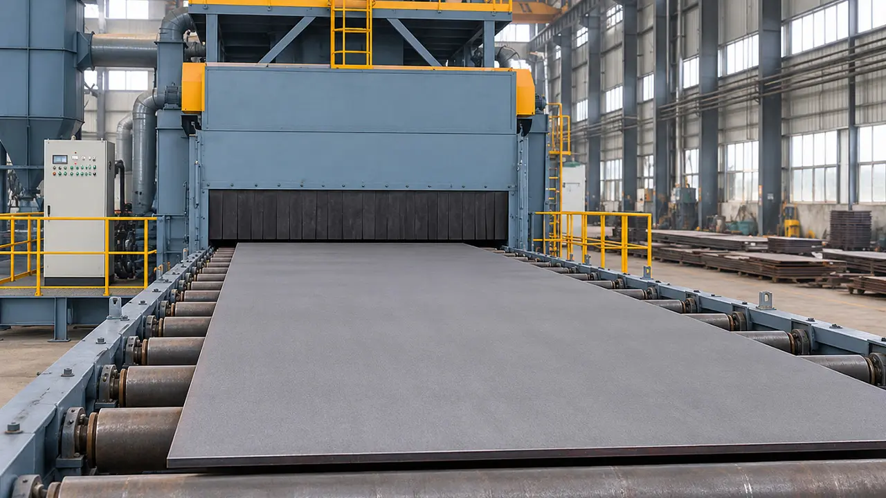 Descaled steel plate surface